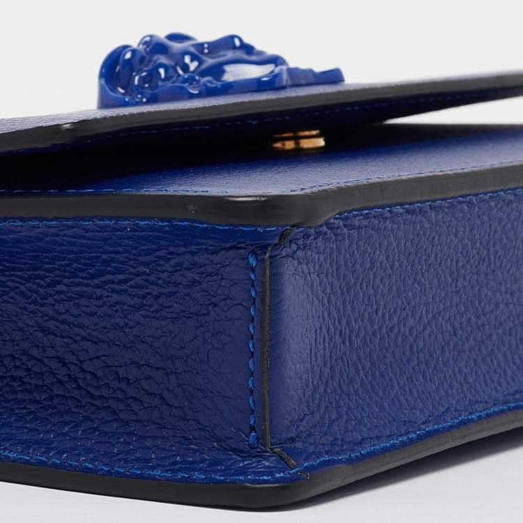 Pre Owned Versace Blue Leather Palazzo Chain Clutch