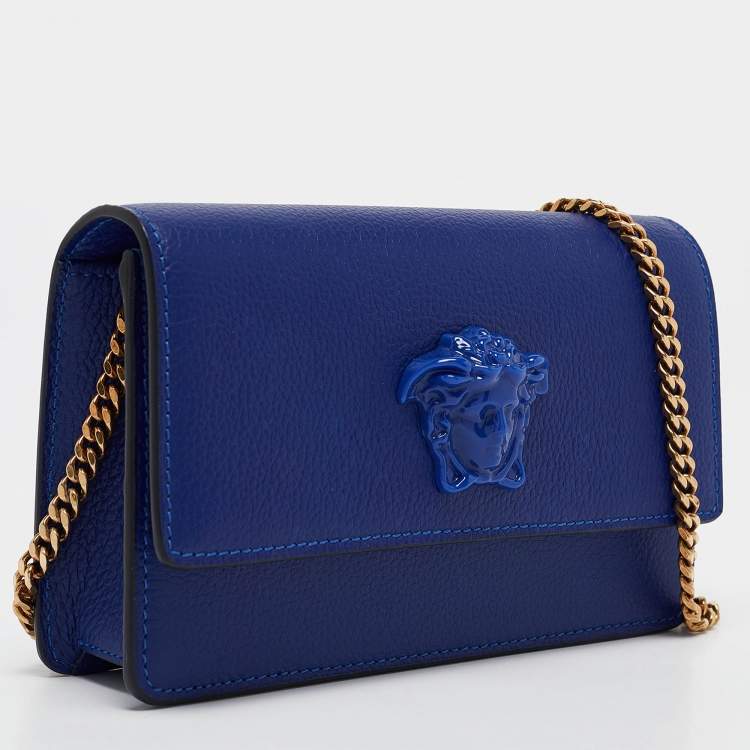 Pre Owned Versace Blue Leather Palazzo Chain Clutch