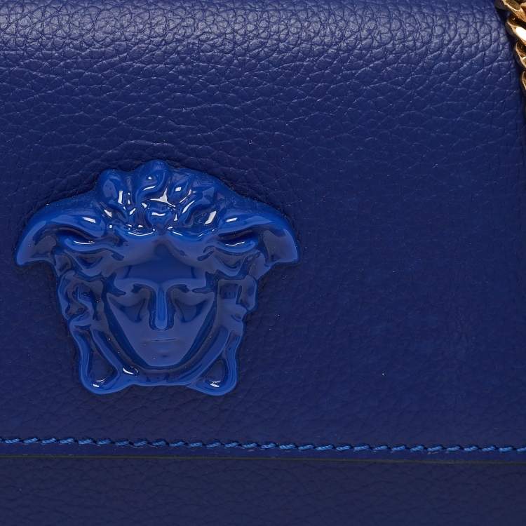 Pre Owned Versace Blue Leather Palazzo Chain Clutch