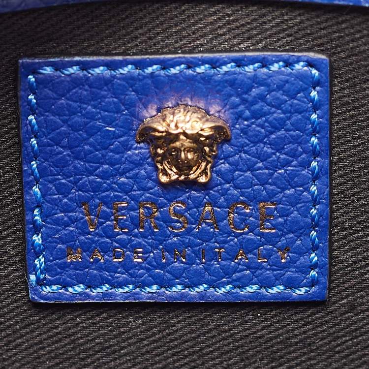 Pre Owned Versace Blue Leather Palazzo Chain Clutch