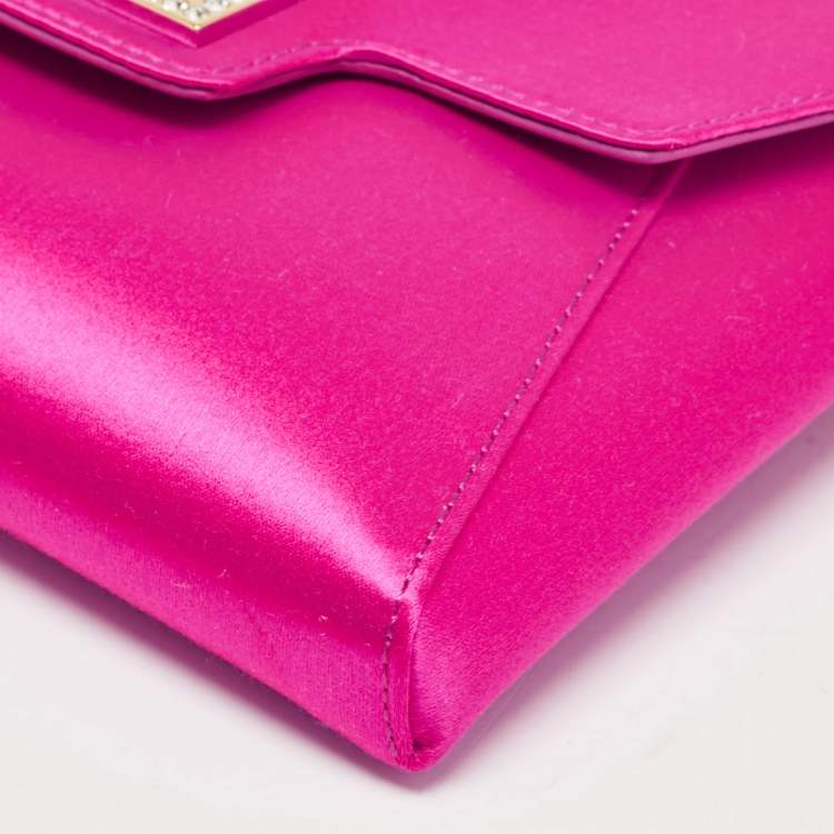 Pre Owned Versace Magenta Satin La Medusa Chain Clutch