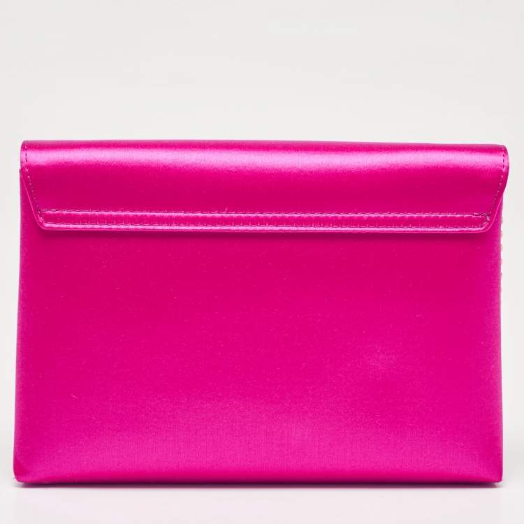 Pre Owned Versace Magenta Satin La Medusa Chain Clutch
