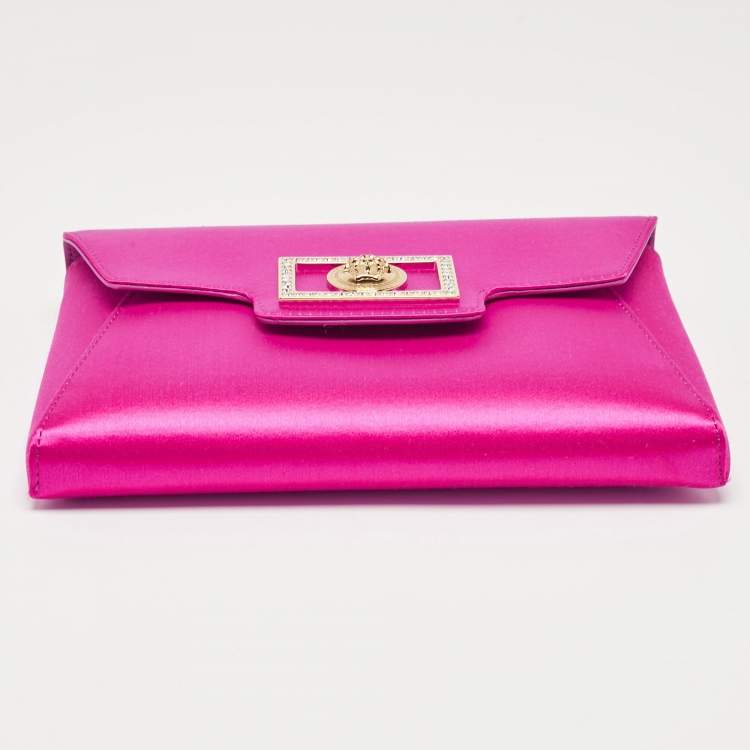 Pre Owned Versace Magenta Satin La Medusa Chain Clutch