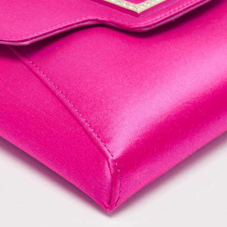 Pre Owned Versace Magenta Satin La Medusa Chain Clutch