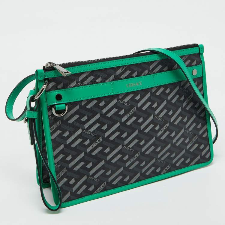 مملوكة مسبقًا Versace Multicolor Signature Textured Canvas and Leather La Greca Shoulder Bag