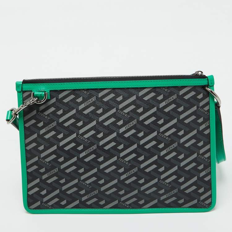 مملوكة مسبقًا Versace Multicolor Signature Textured Canvas and Leather La Greca Shoulder Bag