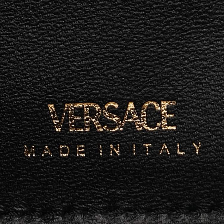 Pre Owned Versace Black Leather Zip Around Compact Wallet