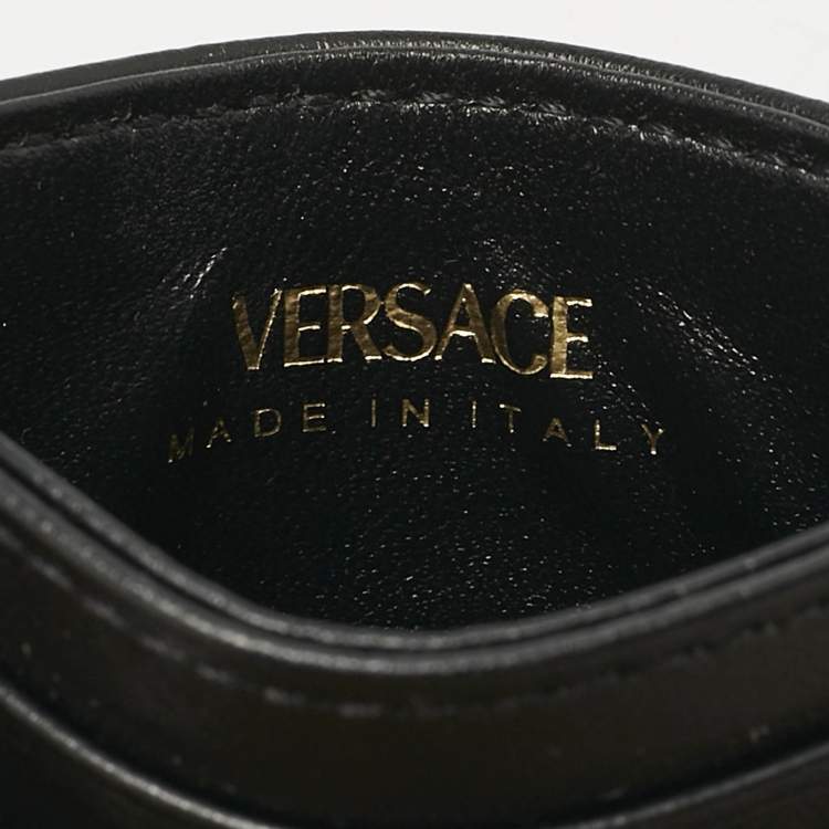 Pre Owned Versace Black Quilted Leather Virtus Card Holder
