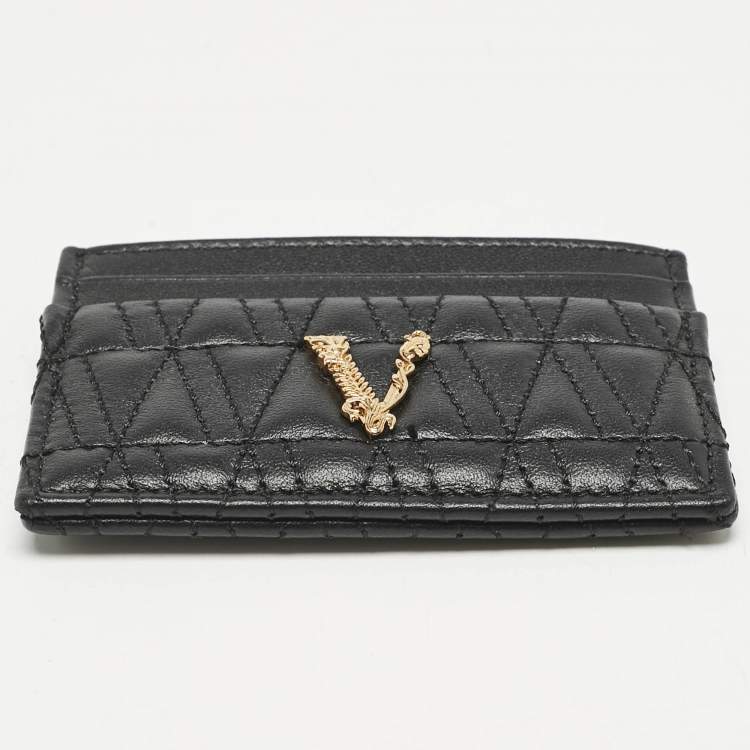 Pre Owned Versace Black Quilted Leather Virtus Card Holder