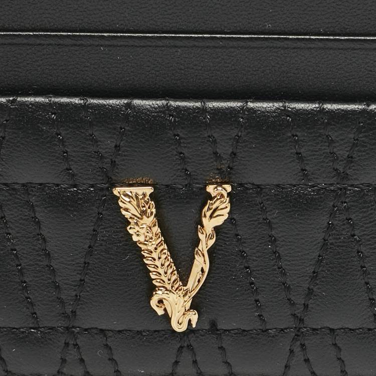 Pre Owned Versace Black Quilted Leather Virtus Card Holder