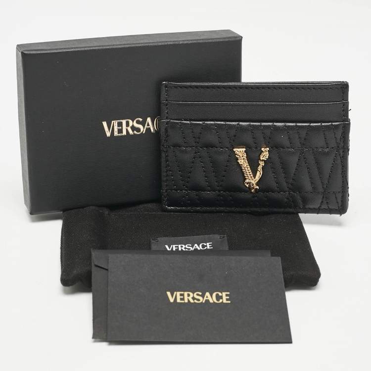 Pre Owned Versace Black Quilted Leather Virtus Card Holder