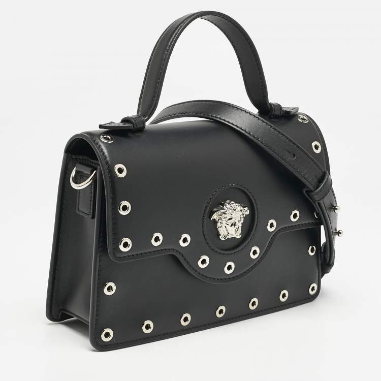Pre Owned Versace Black Leather Small Medusa Top Handle Bag