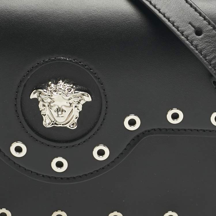 Pre Owned Versace Black Leather Small Medusa Top Handle Bag