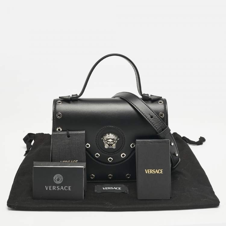 Pre Owned Versace Black Leather Small Medusa Top Handle Bag