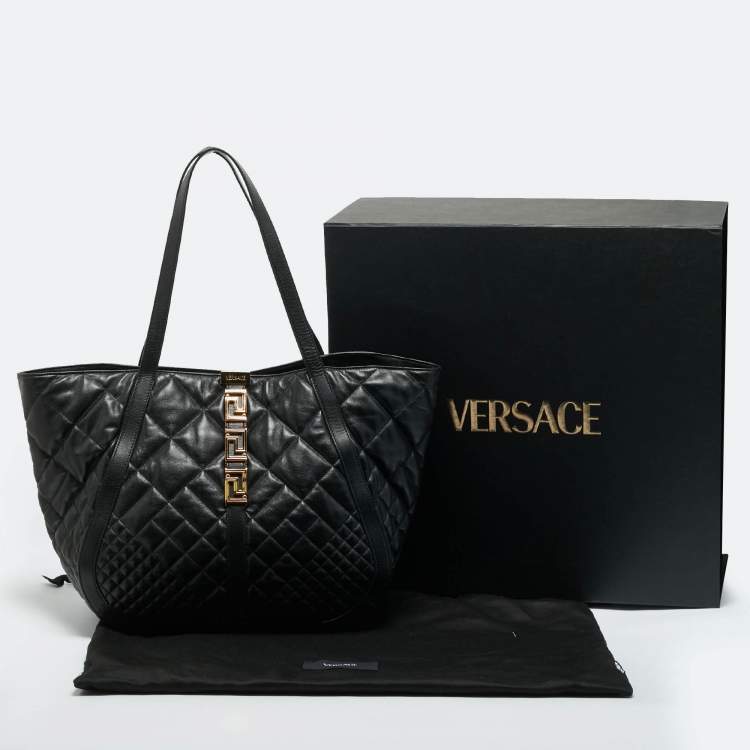 Pre Owned Versace Black Quilted Leather Large Greca Goddess Tote