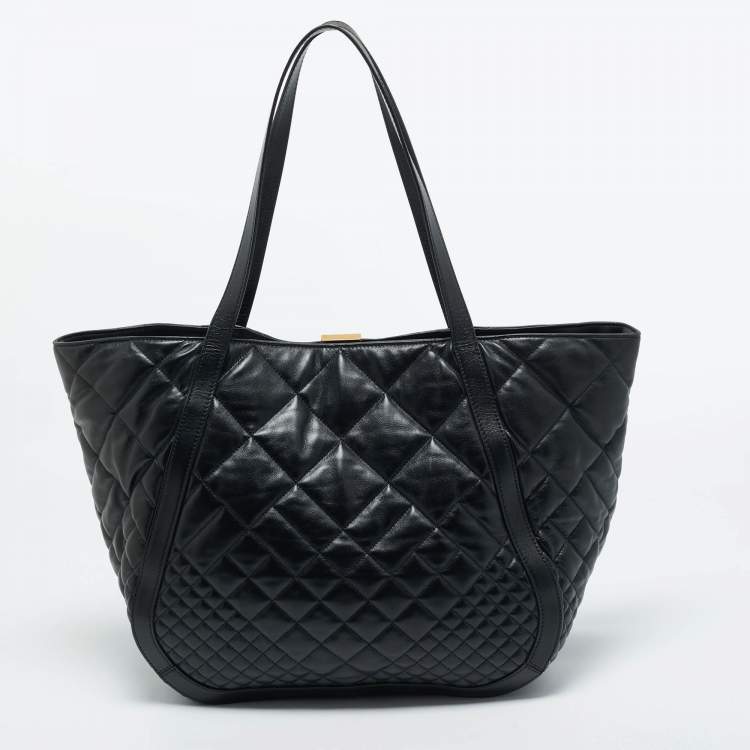 Pre Owned Versace Black Quilted Leather Large Greca Goddess Tote