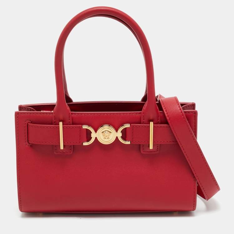 Pre Owned Versace Red Leather Medusa 95 Tote