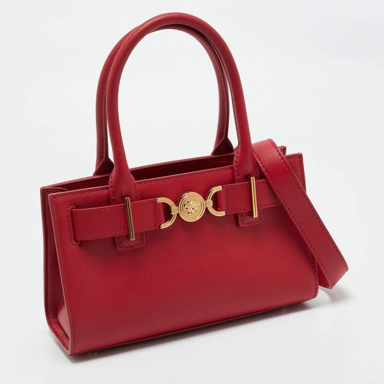 Pre Owned Versace Red Leather Medusa 95 Tote