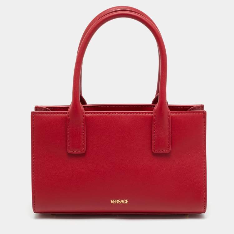 Pre Owned Versace Red Leather Medusa 95 Tote