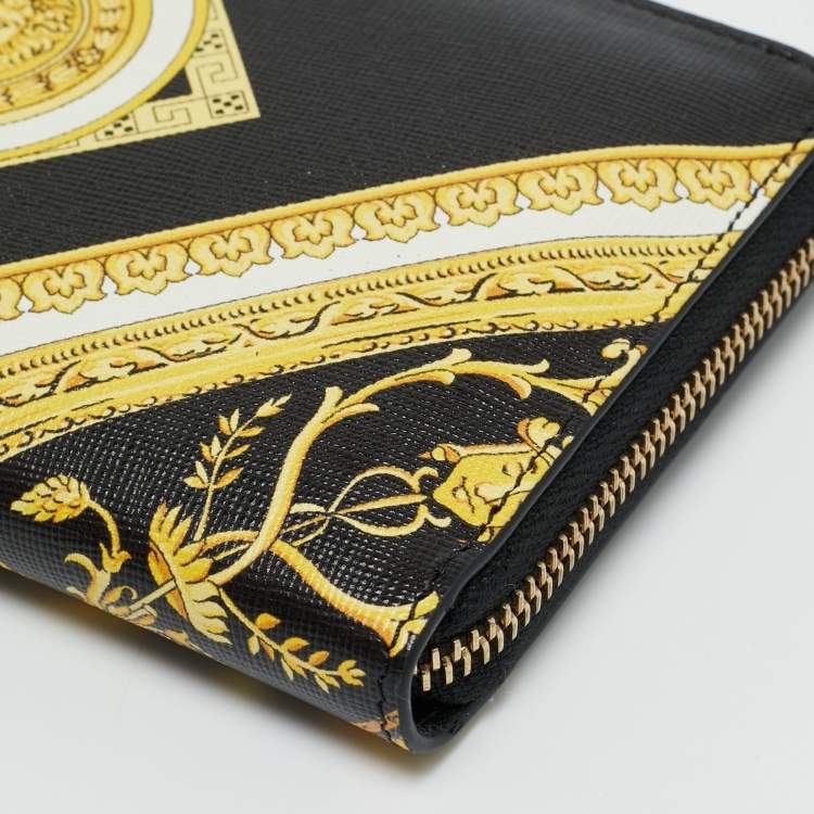 Pre Owned Versace Black Baroque Print Leather La Medusa Zip Around Wallet