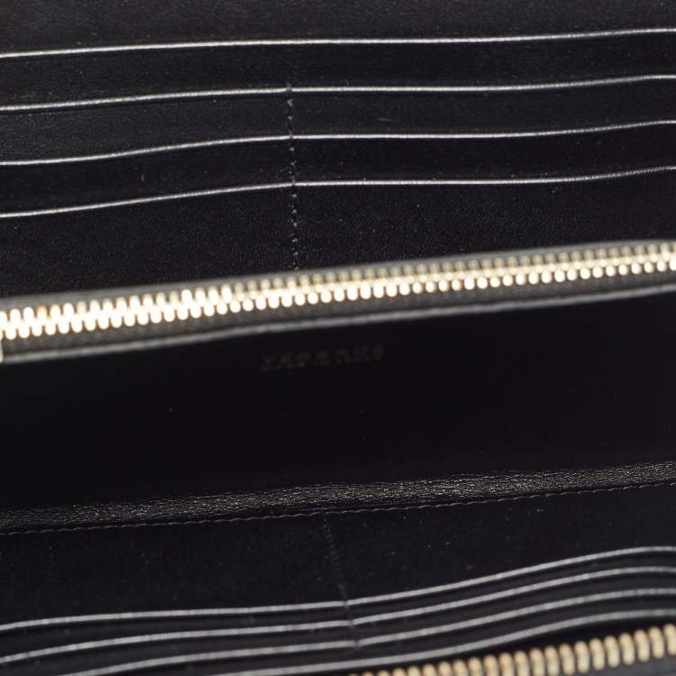 Pre Owned Versace Black Baroque Print Leather La Medusa Zip Around Wallet