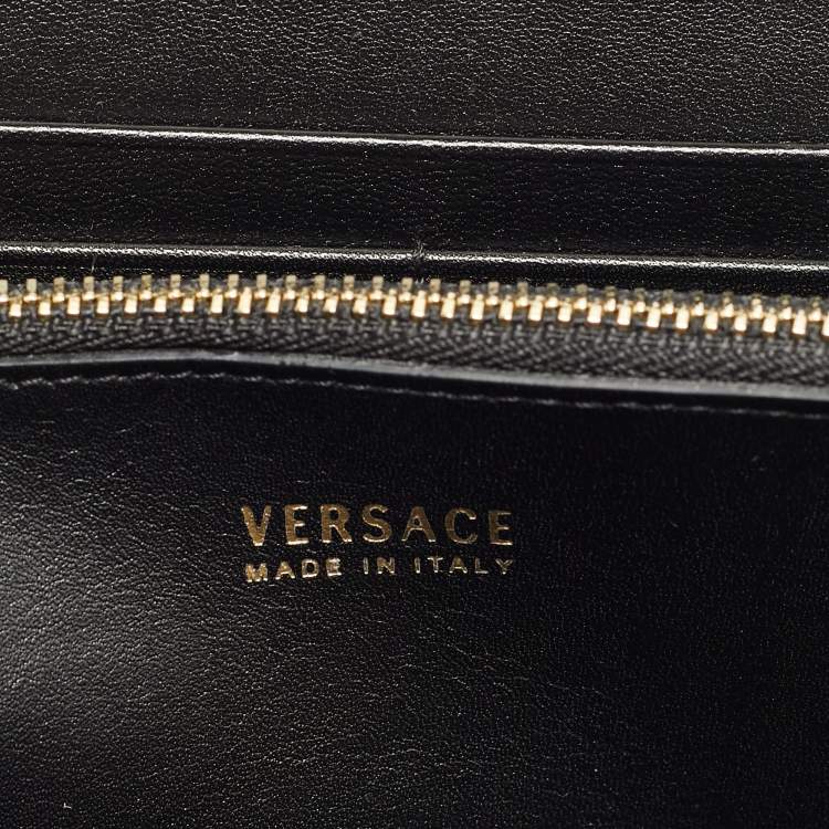 Pre Owned Versace Black Baroque Print Leather La Medusa Zip Around Wallet