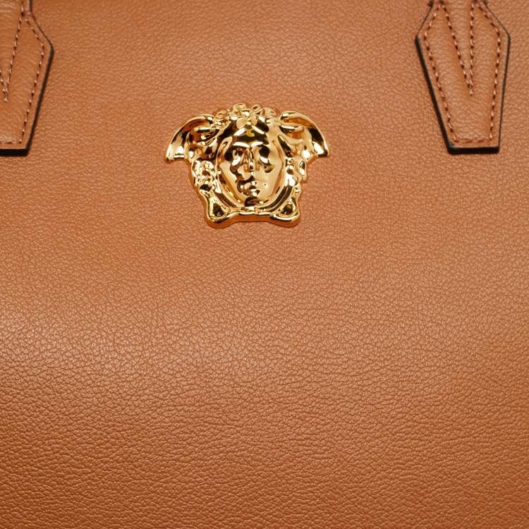 Pre Owned Versace Brown Leather La Medusa Shopper Tote