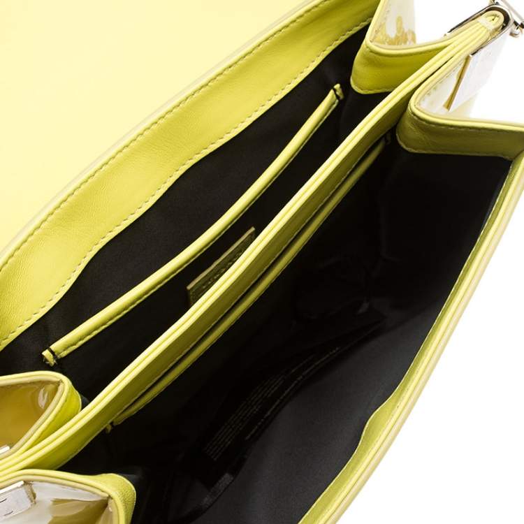 Pre Owned Versace Neon Yellow Patent Leather Medusa Palazzo Shoulder Bag