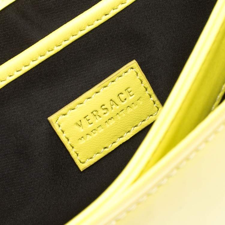 Pre Owned Versace Neon Yellow Patent Leather Medusa Palazzo Shoulder Bag