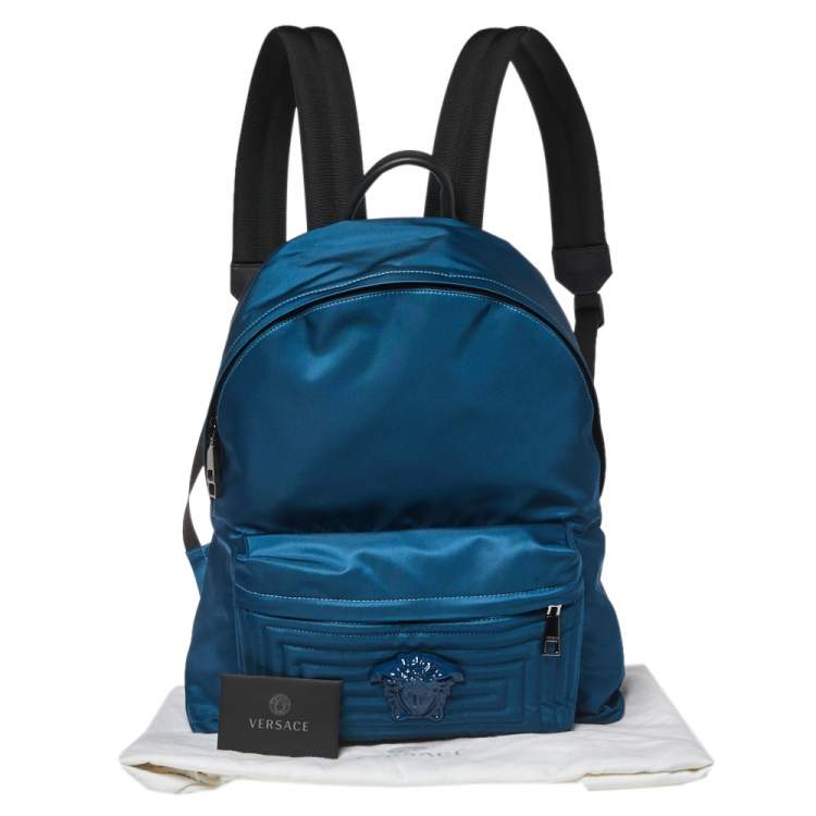 Pre Owned Versace Blue Nylon and Leather Medusa Pallazo Backpack 