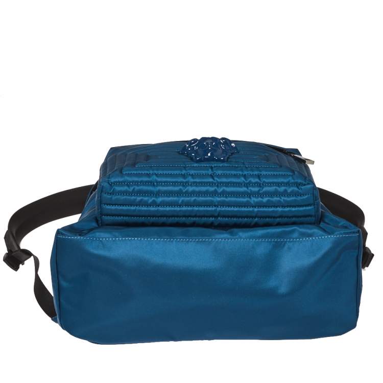 Pre Owned Versace Blue Nylon and Leather Medusa Pallazo Backpack 
