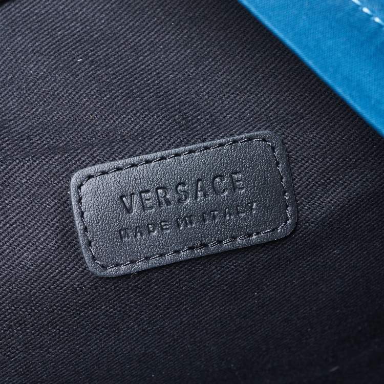 Pre Owned Versace Blue Nylon and Leather Medusa Pallazo Backpack 