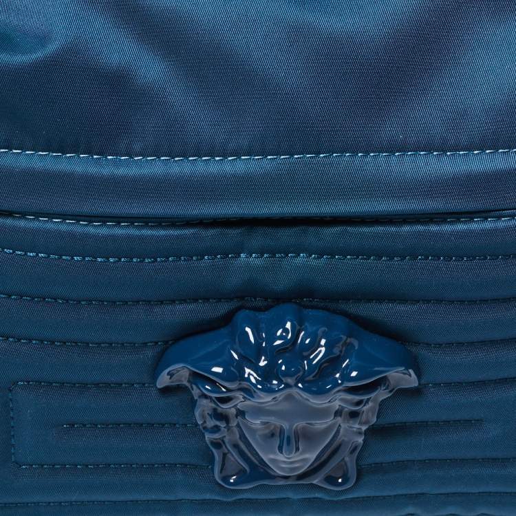 Pre Owned Versace Blue Nylon and Leather Medusa Pallazo Backpack 