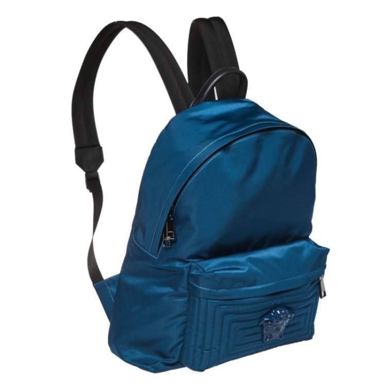Pre Owned Versace Blue Nylon and Leather Medusa Pallazo Backpack 