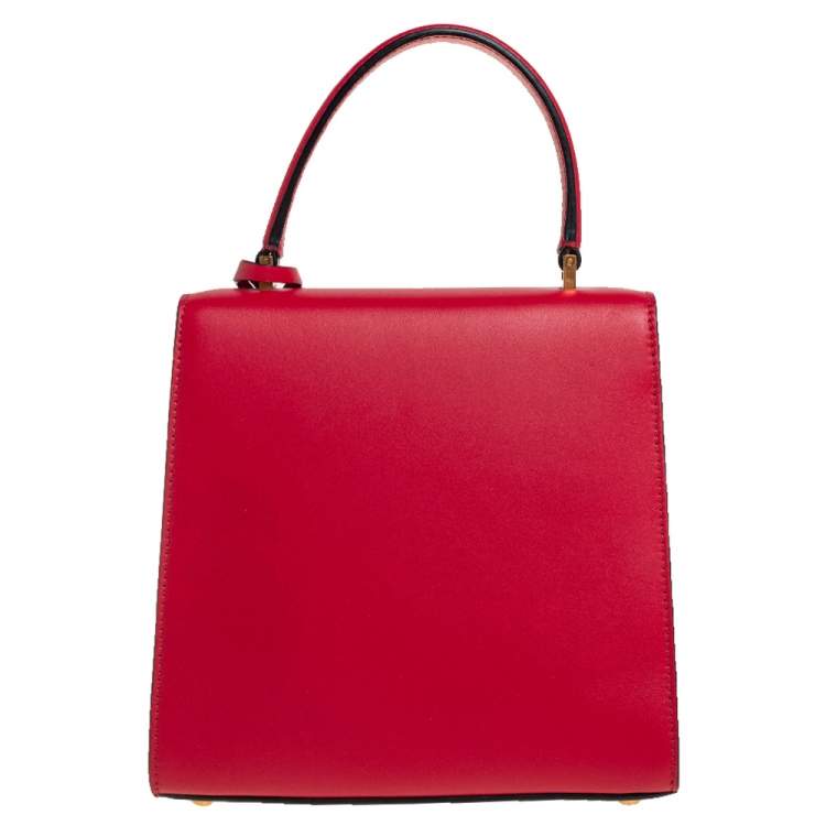 Pre Owned Versace Red Leather Icon Medusa Top Handle Bag