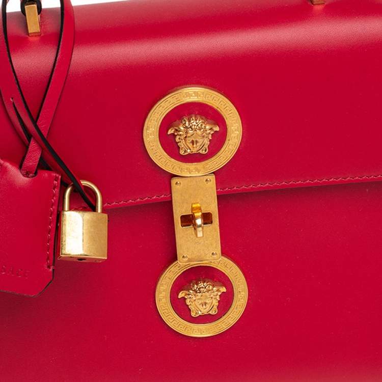 Pre Owned Versace Red Leather Icon Medusa Top Handle Bag