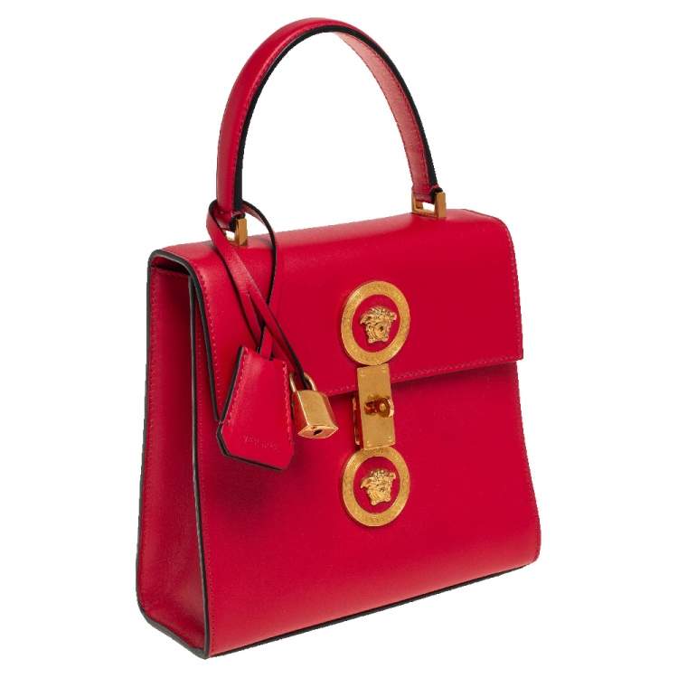 Pre Owned Versace Red Leather Icon Medusa Top Handle Bag