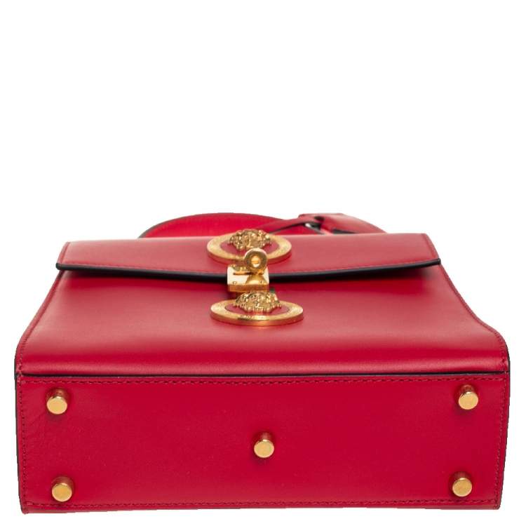 Pre Owned Versace Red Leather Icon Medusa Top Handle Bag
