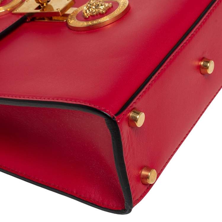 Pre Owned Versace Red Leather Icon Medusa Top Handle Bag