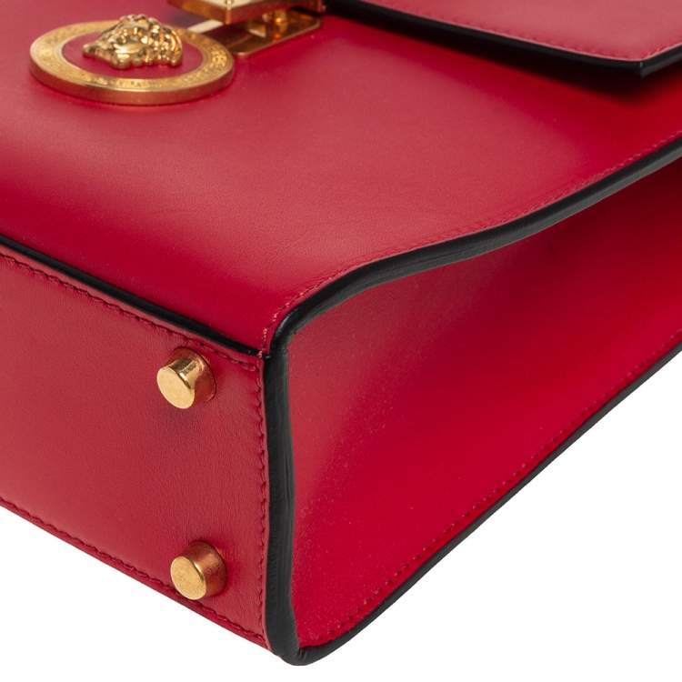 Pre Owned Versace Red Leather Icon Medusa Top Handle Bag