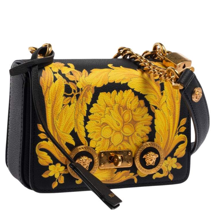 مملوكة مسبقًا Versace Black/Yellow Baroque Print Leather Icon Shoulder Bag