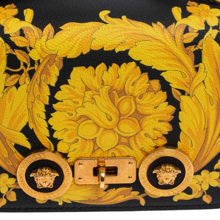 مملوكة مسبقًا Versace Black/Yellow Baroque Print Leather Icon Shoulder Bag