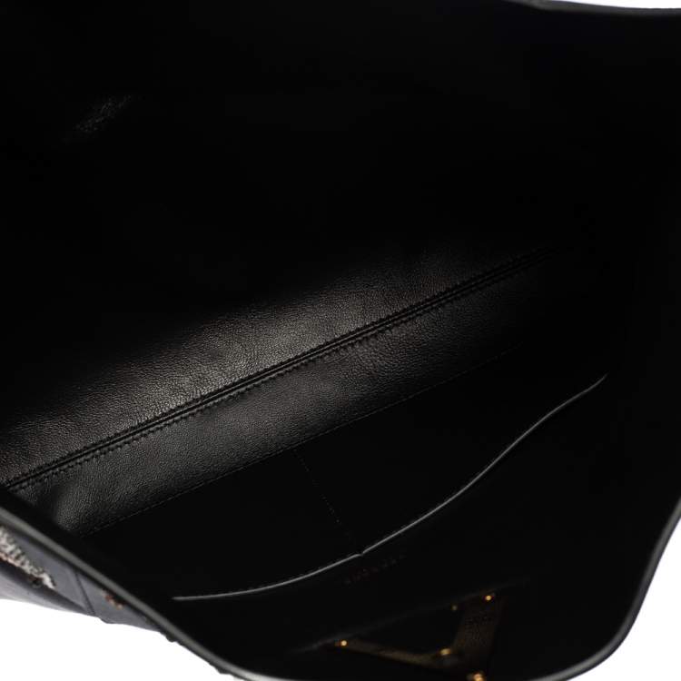 Pre Owned Versace Black Leather Virtus Sequin Embellished Fold Over Clutch