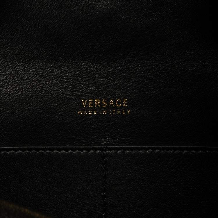 Pre Owned Versace Black Leather Virtus Sequin Embellished Fold Over Clutch