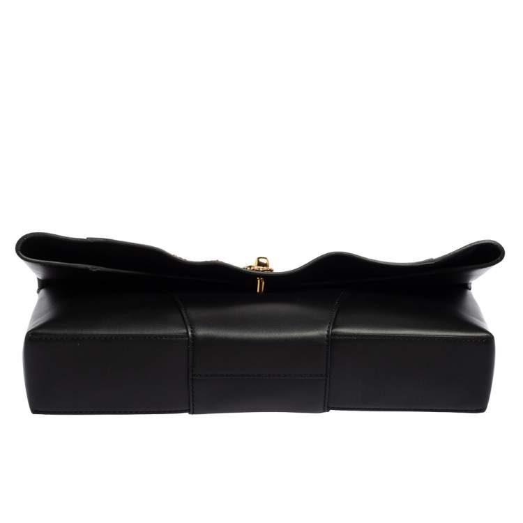 Pre Owned Versace Black Leather Virtus Sequin Embellished Fold Over Clutch