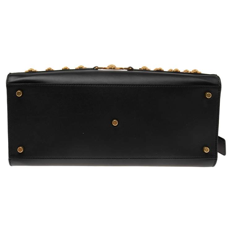 Pre Owned Versace Black Leather Tribute Medussa Studded Tote