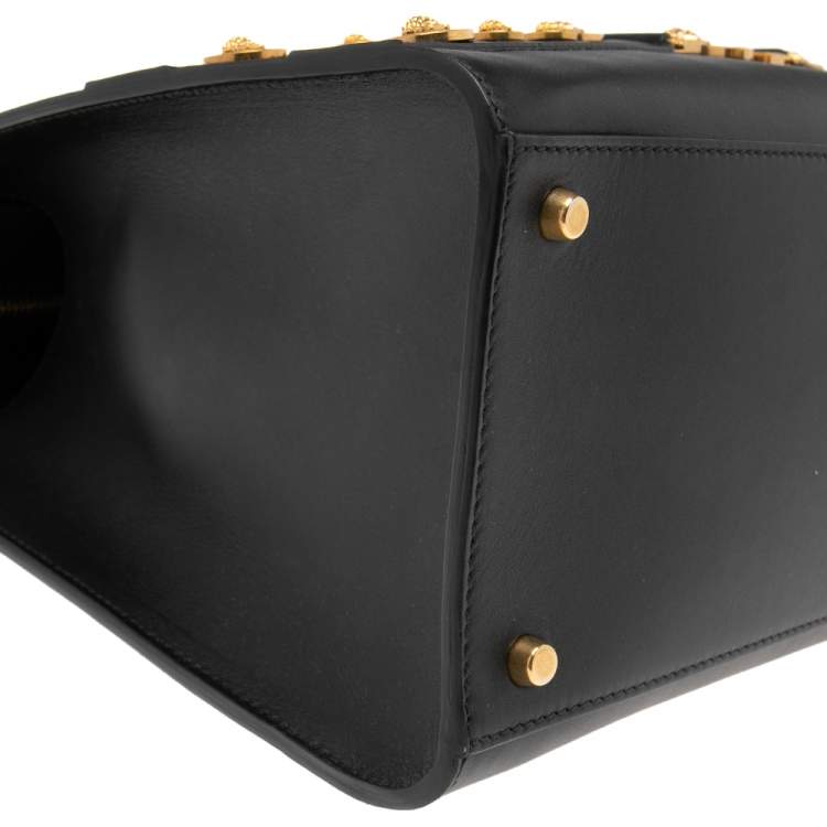 Pre Owned Versace Black Leather Tribute Medussa Studded Tote