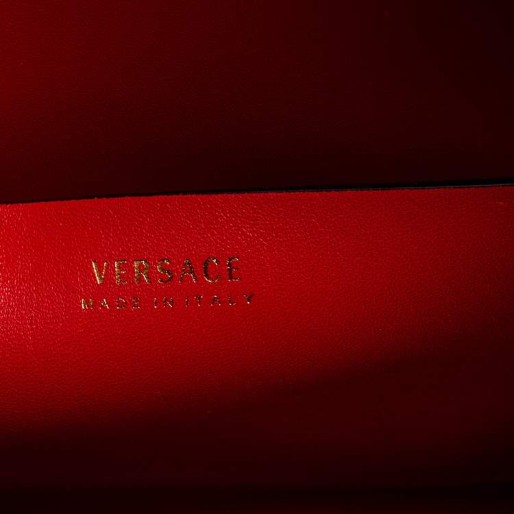 Pre Owned Versace Red Leather Tribute Medusa Studded Zip Tote