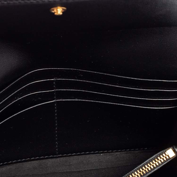 Pre Owned Versace Black Leather Vintage Logo Flap Continental Wallet