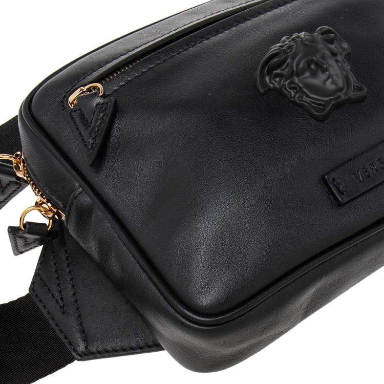 Pre Owned Versace Black Leather La Medusa Belt Bag
